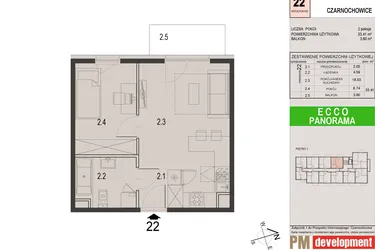 Rzut - Mieszkanie na sprzedaż 2 pokoje o powierzchni 33,41 m² - numer 22C w Ecco Panorama etap II budynki C, D