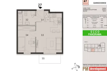 Rzut - Mieszkanie na sprzedaż 2 pokoje o powierzchni 33,68 m² - numer 27C w Ecco Panorama etap II budynki C, D