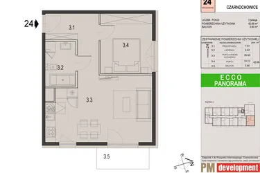 Rzut - Mieszkanie na sprzedaż 2 pokoje o powierzchni 42,98 m² - numer 24C w Ecco Panorama etap II budynki C, D