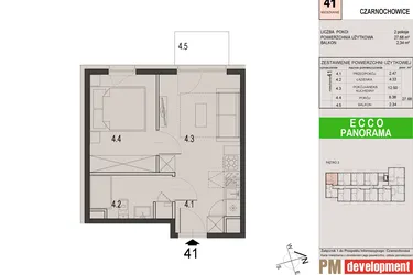 Rzut - Mieszkanie na sprzedaż 2 pokoje o powierzchni 27,68 m² - numer 41C w Ecco Panorama etap II budynki C, D
