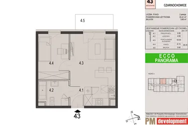 Rzut - Mieszkanie na sprzedaż 2 pokoje o powierzchni 33,41 m² - numer 43C w Ecco Panorama etap II budynki C, D