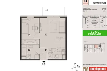 Rzut - Mieszkanie na sprzedaż 2 pokoje o powierzchni 33,41 m² - numer 44C w Ecco Panorama etap II budynki C, D