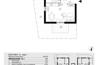 Rzut - Mieszkanie na sprzedaż 2 pokoje o powierzchni 43,41 m² - numer 12.1 w ATAL Jasieny