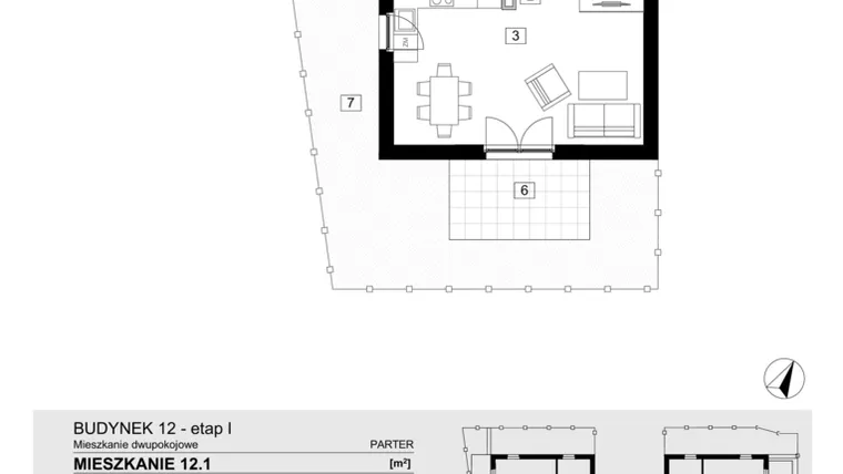 Rzut - Mieszkanie na sprzedaż 2 pokoje o powierzchni 43,41 m² - numer 12.1 w ATAL Jasieny