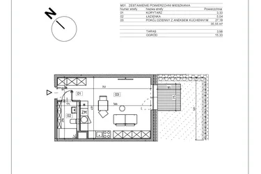 Rzut - Mieszkanie na sprzedaż 1 pokój o powierzchni 35,7 m² - numer I.M01 w Osiedle Glivia Zachodnia