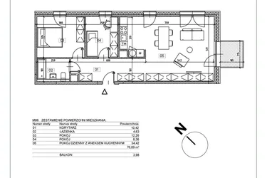 Rzut - Mieszkanie na sprzedaż 3 pokoje o powierzchni 70,05 m² - numer I.M06 w Osiedle Glivia Zachodnia