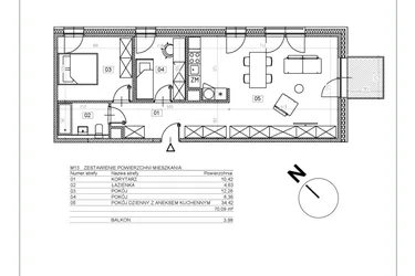 Rzut - Mieszkanie na sprzedaż 3 pokoje o powierzchni 70,27 m² - numer I.M13 w Osiedle Glivia Zachodnia