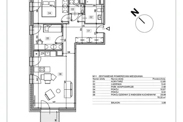 Rzut - Mieszkanie na sprzedaż 3 pokoje o powierzchni 69,9 m² - numer I.M11 w Osiedle Glivia Zachodnia
