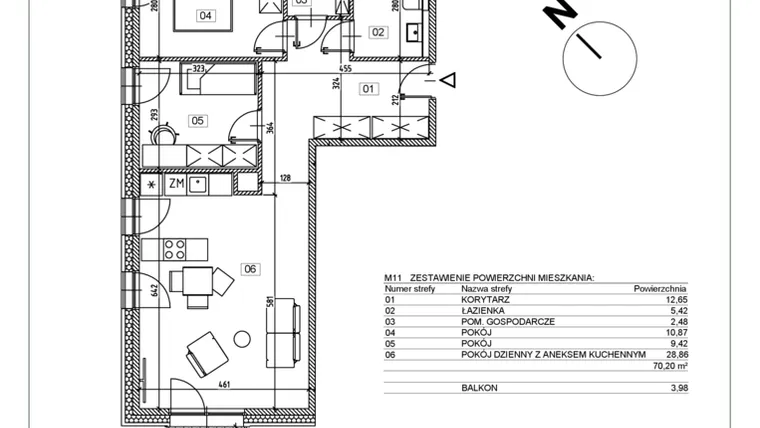 Rzut - Mieszkanie na sprzedaż 3 pokoje o powierzchni 69,9 m² - numer I.M11 w Osiedle Glivia Zachodnia