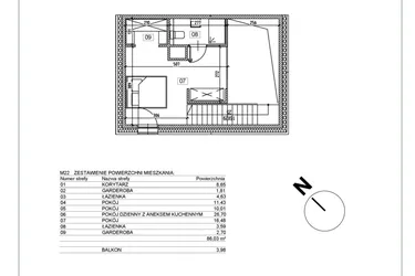 Rzut - Mieszkanie na sprzedaż 4 pokoje o powierzchni 86,34 m² - numer I.M22 w Osiedle Glivia Zachodnia