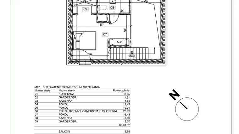 Rzut - Mieszkanie na sprzedaż 4 pokoje o powierzchni 86,34 m² - numer I.M22 w Osiedle Glivia Zachodnia