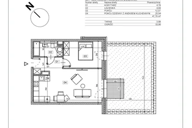 Rzut - Mieszkanie na sprzedaż 2 pokoje o powierzchni 47,78 m² - numer J.M01 w Osiedle Glivia Zachodnia