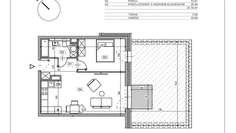 Rzut - Mieszkanie na sprzedaż 2 pokoje o powierzchni 47,78 m² - numer J.M01 w Osiedle Glivia Zachodnia