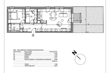Rzut - Mieszkanie na sprzedaż 3 pokoje o powierzchni 68,77 m² - numer J.M05 w Osiedle Glivia Zachodnia