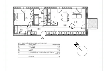 Rzut - Mieszkanie na sprzedaż 3 pokoje o powierzchni 70,09 m² - numer J.M12 w Osiedle Glivia Zachodnia