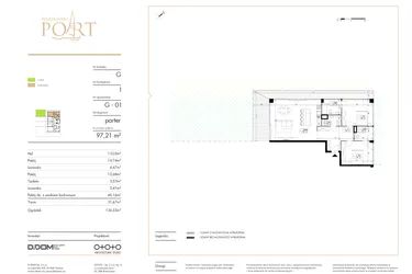 Rzut - Mieszkanie na sprzedaż 3 pokoje o powierzchni 97,21 m² - numer G_1 w Warmiński Port etap V