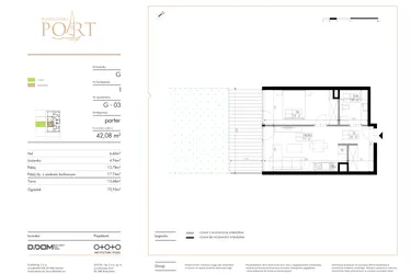 Rzut - Mieszkanie na sprzedaż 2 pokoje o powierzchni 42,08 m² - numer G_3 w Warmiński Port etap V
