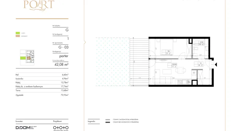 Rzut - Mieszkanie na sprzedaż 2 pokoje o powierzchni 42,08 m² - numer G_3 w Warmiński Port etap V