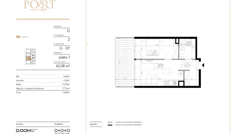 Rzut - Mieszkanie na sprzedaż 2 pokoje o powierzchni 42,08 m² - numer G_7 w Warmiński Port etap V