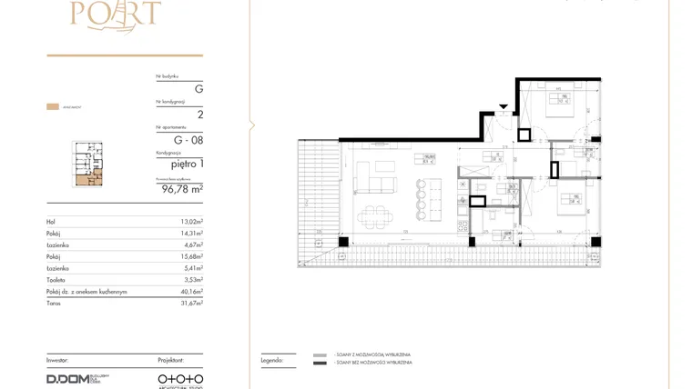 Rzut - Mieszkanie na sprzedaż 3 pokoje o powierzchni 96,78 m² - numer G_8 w Warmiński Port etap V