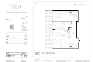 Rzut - Mieszkanie na sprzedaż 3 pokoje o powierzchni 85,76 m² - numer G_10 w Warmiński Port etap V