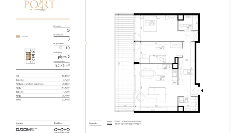 Rzut - Mieszkanie na sprzedaż 3 pokoje o powierzchni 85,76 m² - numer G_10 w Warmiński Port etap V
