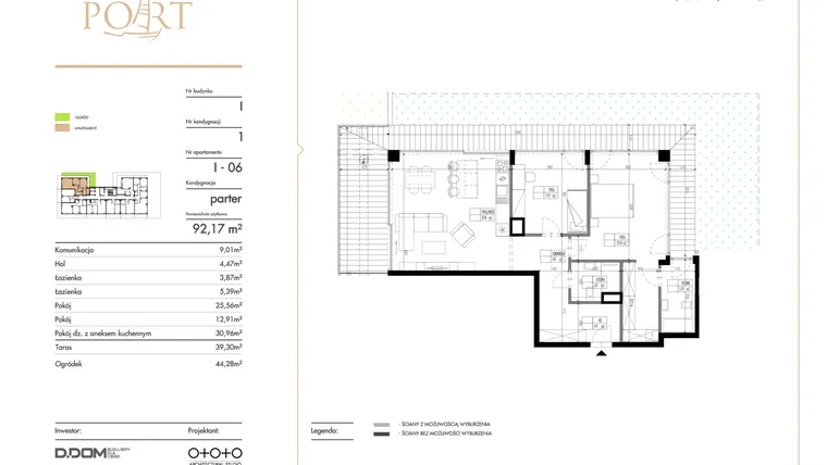 Rzut - Mieszkanie na sprzedaż 3 pokoje o powierzchni 92,17 m² - numer I_6 w Warmiński Port etap V