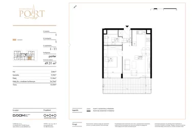 Rzut - Mieszkanie na sprzedaż 2 pokoje o powierzchni 49,31 m² - numer I_11 w Warmiński Port etap V