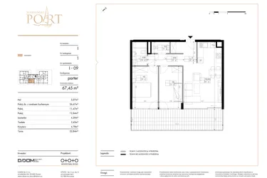 Rzut - Mieszkanie na sprzedaż 3 pokoje o powierzchni 67,45 m² - numer I_9 w Warmiński Port etap V