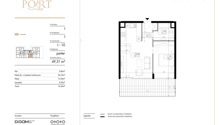 Rzut - Mieszkanie na sprzedaż 2 pokoje o powierzchni 49,31 m² - numer I_10 w Warmiński Port etap V