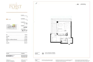 Rzut - Mieszkanie na sprzedaż 2 pokoje o powierzchni 58,77 m² - numer I_13 w Warmiński Port etap V