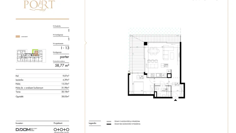 Rzut - Mieszkanie na sprzedaż 2 pokoje o powierzchni 58,77 m² - numer I_13 w Warmiński Port etap V