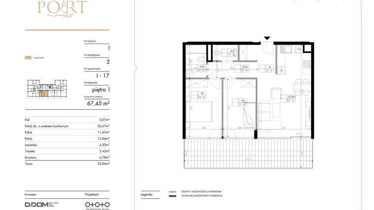 Rzut - Mieszkanie na sprzedaż 3 pokoje o powierzchni 67,45 m² - numer I_17 w Warmiński Port etap V