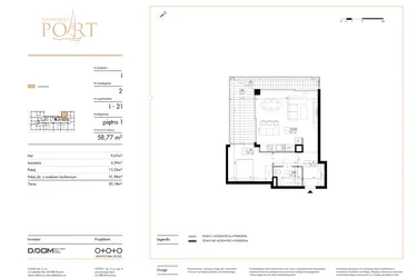 Rzut - Mieszkanie na sprzedaż 2 pokoje o powierzchni 58,77 m² - numer I_21 w Warmiński Port etap V
