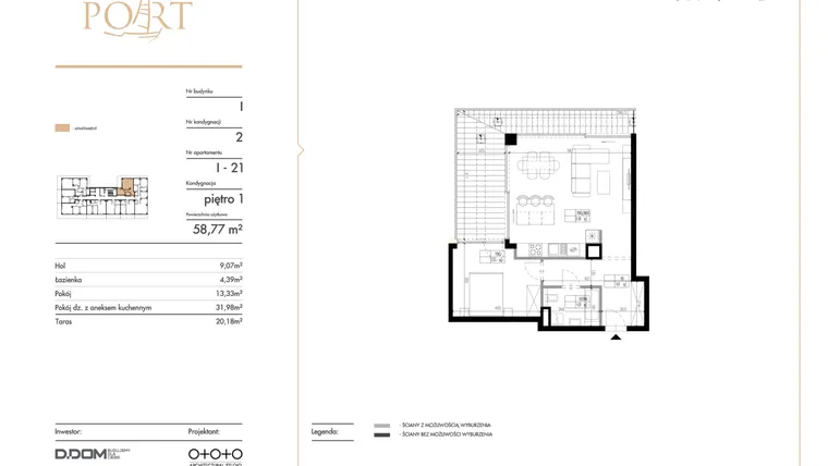 Rzut - Mieszkanie na sprzedaż 2 pokoje o powierzchni 58,77 m² - numer I_21 w Warmiński Port etap V