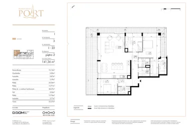 Rzut - Mieszkanie na sprzedaż 4 pokoje o powierzchni 141,36 m² - numer I_22 w Warmiński Port etap V