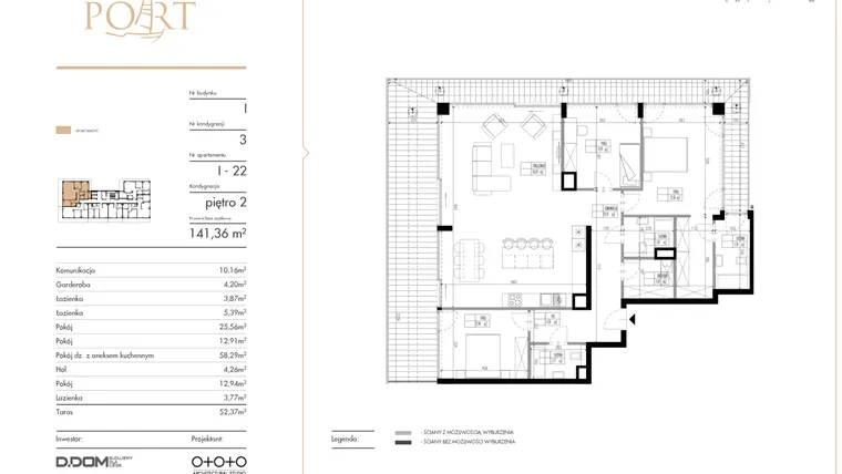 Rzut - Mieszkanie na sprzedaż 4 pokoje o powierzchni 141,36 m² - numer I_22 w Warmiński Port etap V