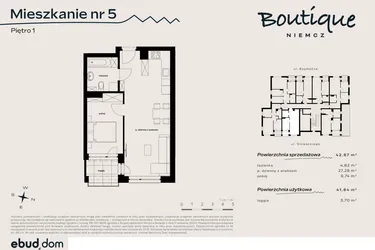 Rzut - Mieszkanie na sprzedaż 2 pokoje o powierzchni 41,84 m² - numer 5 w Boutique NIEMCZ