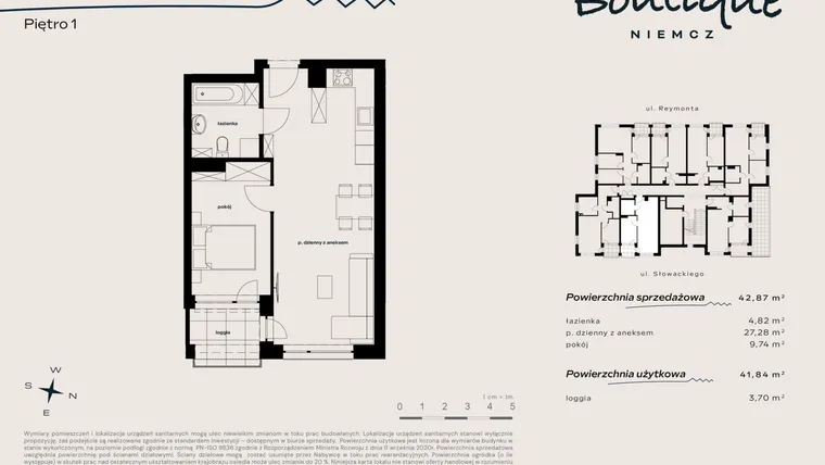 Rzut - Mieszkanie na sprzedaż 2 pokoje o powierzchni 41,84 m² - numer 5 w Boutique NIEMCZ