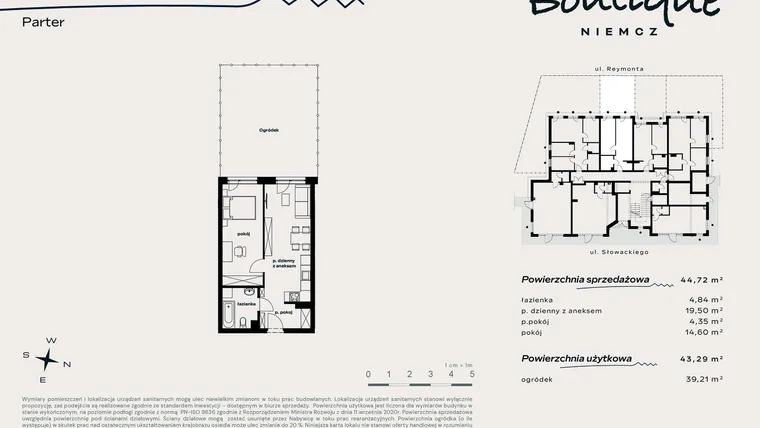 Rzut - Mieszkanie na sprzedaż 2 pokoje o powierzchni 43,29 m² - numer 2 w Boutique NIEMCZ