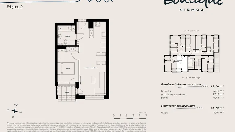 Rzut - Mieszkanie na sprzedaż 2 pokoje o powierzchni 41,72 m² - numer 12 w Boutique NIEMCZ