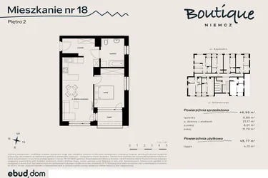 Rzut - Mieszkanie na sprzedaż 3 pokoje o powierzchni 45,77 m² - numer 18 w Boutique NIEMCZ