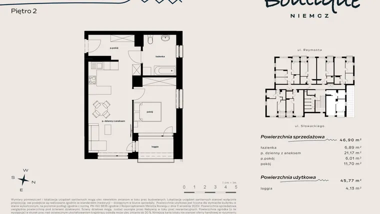 Rzut - Mieszkanie na sprzedaż 3 pokoje o powierzchni 45,77 m² - numer 18 w Boutique NIEMCZ