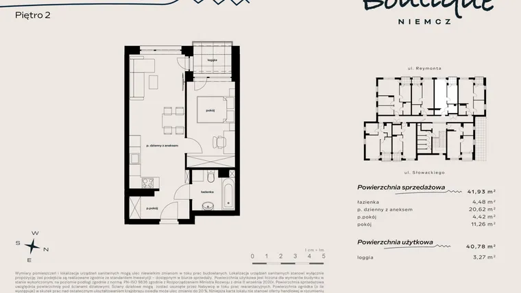 Rzut - Mieszkanie na sprzedaż 2 pokoje o powierzchni 40,78 m² - numer 16 w Boutique NIEMCZ