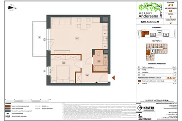 Rzut - Mieszkanie na sprzedaż 2 pokoje o powierzchni 48,32 m² - numer 3A w Ogrody Andersena
