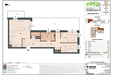 Rzut - Mieszkanie na sprzedaż 3 pokoje o powierzchni 78,8 m² - numer 35A w Ogrody Andersena