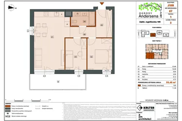 Rzut - Mieszkanie na sprzedaż 3 pokoje o powierzchni 59,48 m² - numer 7B w Ogrody Andersena