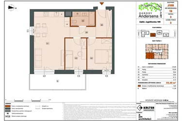 Rzut - Mieszkanie na sprzedaż 3 pokoje o powierzchni 59,48 m² - numer 19B w Ogrody Andersena