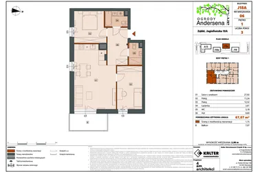 Rzut - Mieszkanie na sprzedaż 3 pokoje o powierzchni 67,07 m² - numer 6C w Ogrody Andersena
