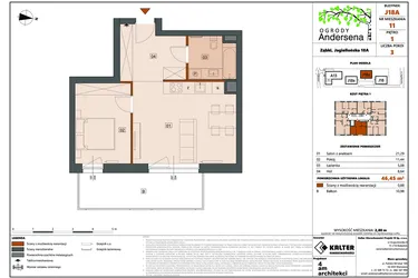 Rzut - Mieszkanie na sprzedaż 2 pokoje o powierzchni 46,45 m² - numer 11C w Ogrody Andersena
